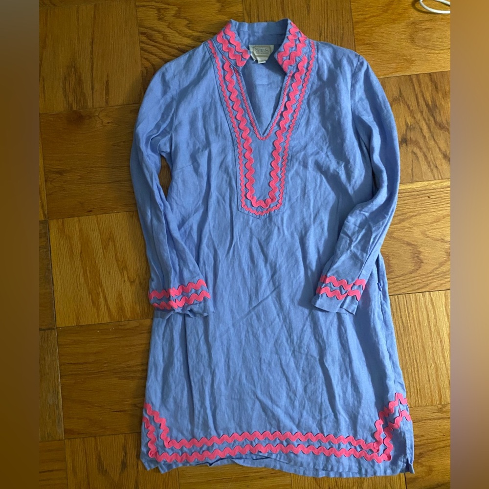 Blue linen Sail to Sable caftan dress, size M, EUC